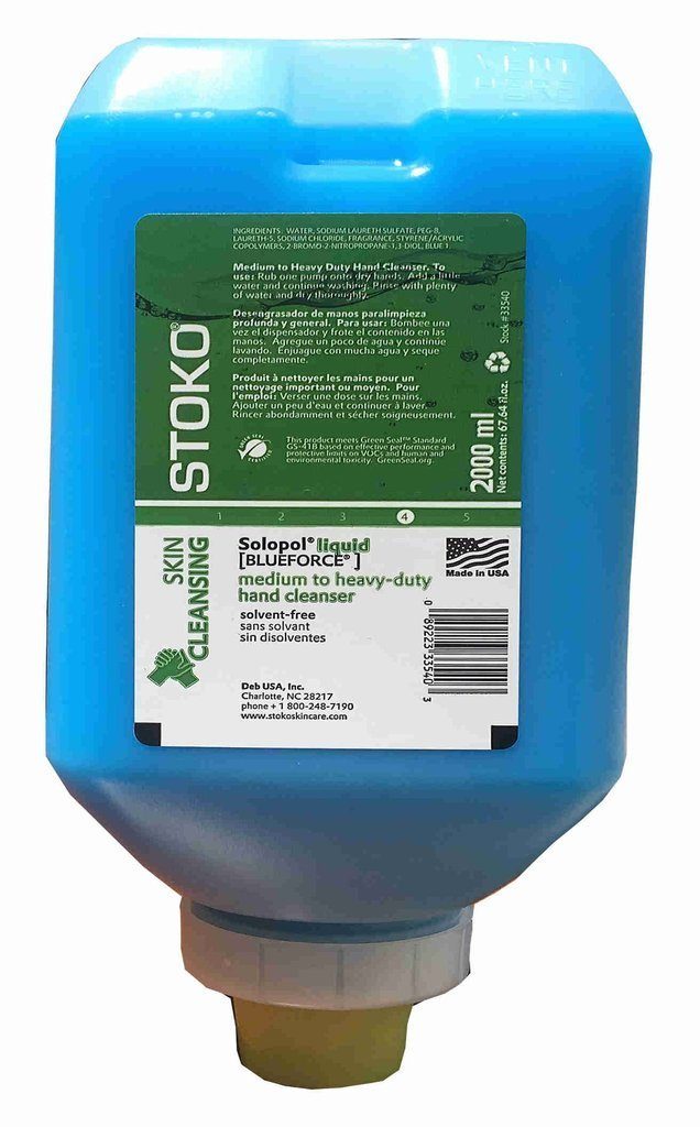 Solopol Liquid [Blue Force] Solvent-Free Hand Soap 2000ml Softbottle - 33540, Pack of 6