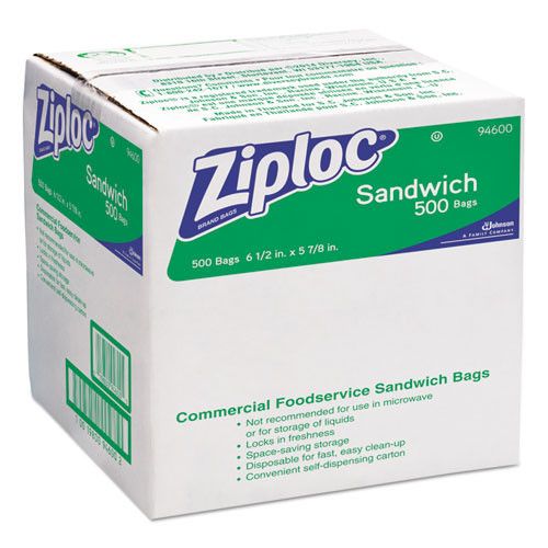 Ziploc Resealable Sandwich Bags, 1.2mil, 6 1/2 x 6, Clear, Box of 500