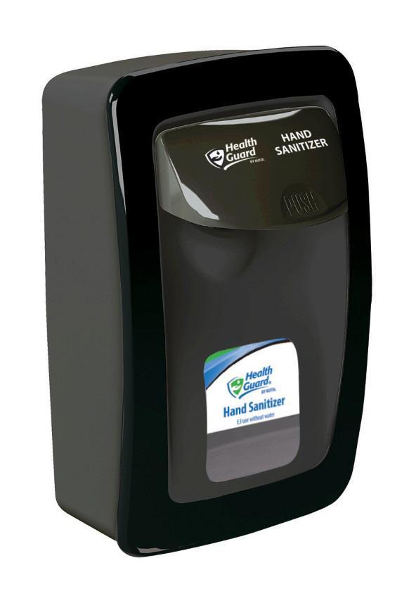 Designer Series, Wall Mounted Manual Dispenser for Health Guard Refills, Black, Hand Sanitizer Imprint, Kutol SS001BK31HS