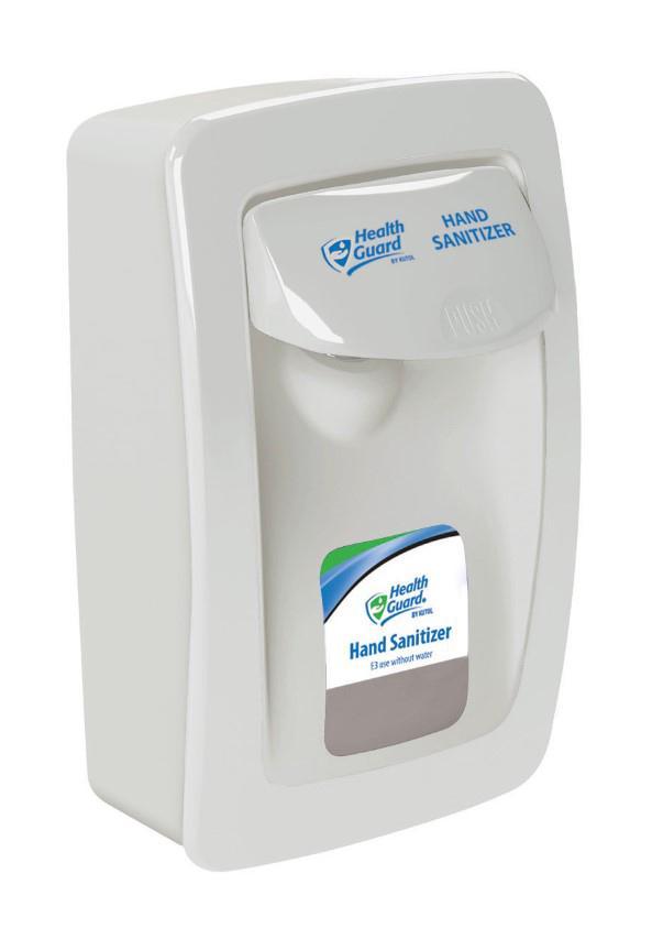 Designer Series, Wall Mounted Manual Dispenser for Health Guard Refills, White, Hand Sanitizer Imprint, Kutol SS001WH33HS