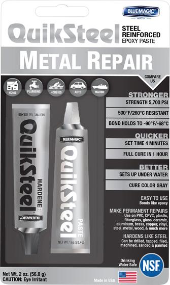 Quiksteel 17002TRI - Steel Reinforced Epoxy Paste, Metal Repair, 2 oz. Blister Card, Pack of 1