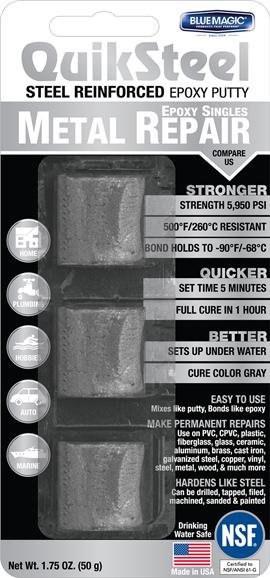Quiksteel 16001-6 - Steel Reinforced Epoxy Single, Metal Repair, 1.75 oz. Blister Card, Pack of 48