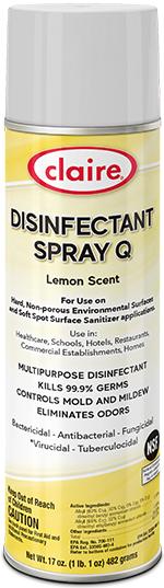 Claire Disinfectant Spray Q, Lemon Scent, 17oz Can, Pack of 12