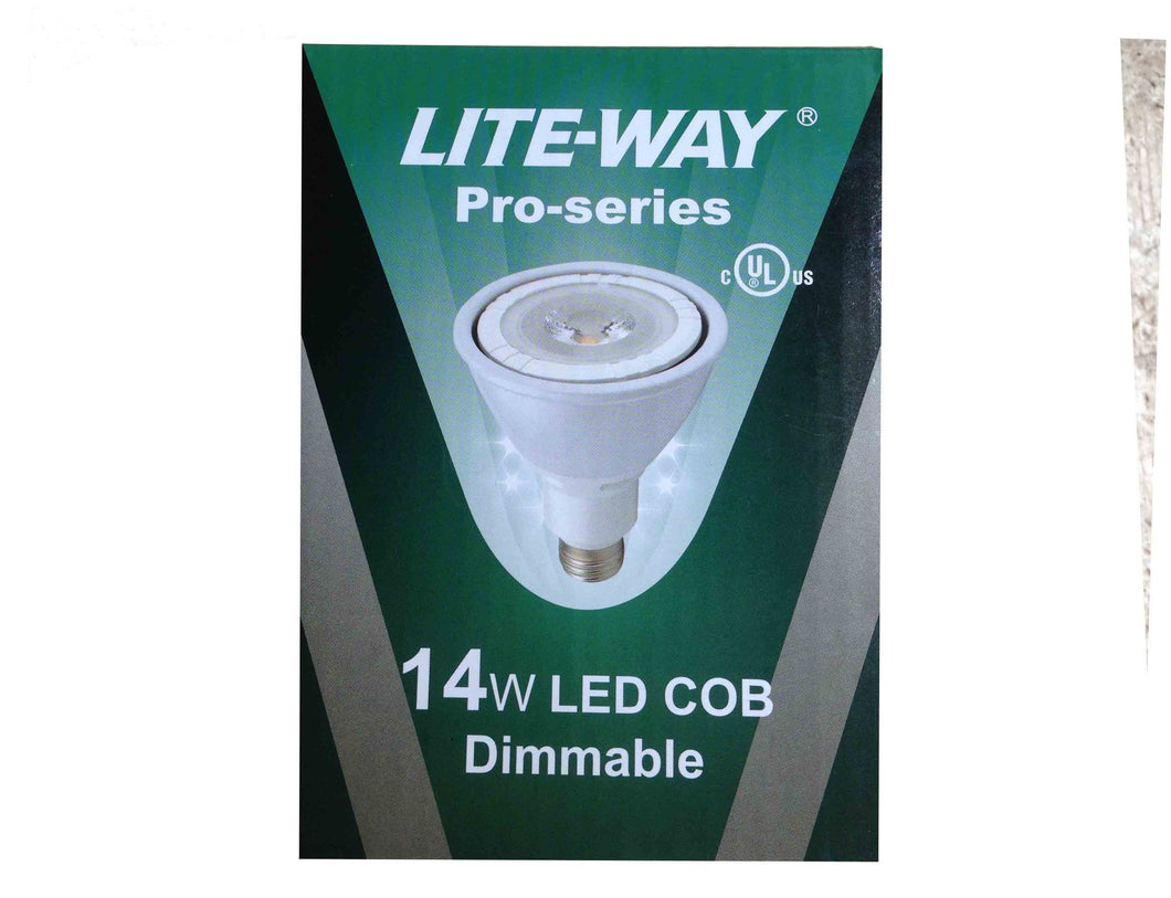 Lite-Way Pro-Series, LED Light Bulb, PAR30, 14W, Warm White, 120V, E26 Base, EA