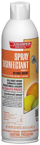 Disinfectant Spray Hospital-Type, Citrus Fragrance, Prevents Mold and Mildew, Champion Sprayon, 16.5 oz. Can, Box of 12